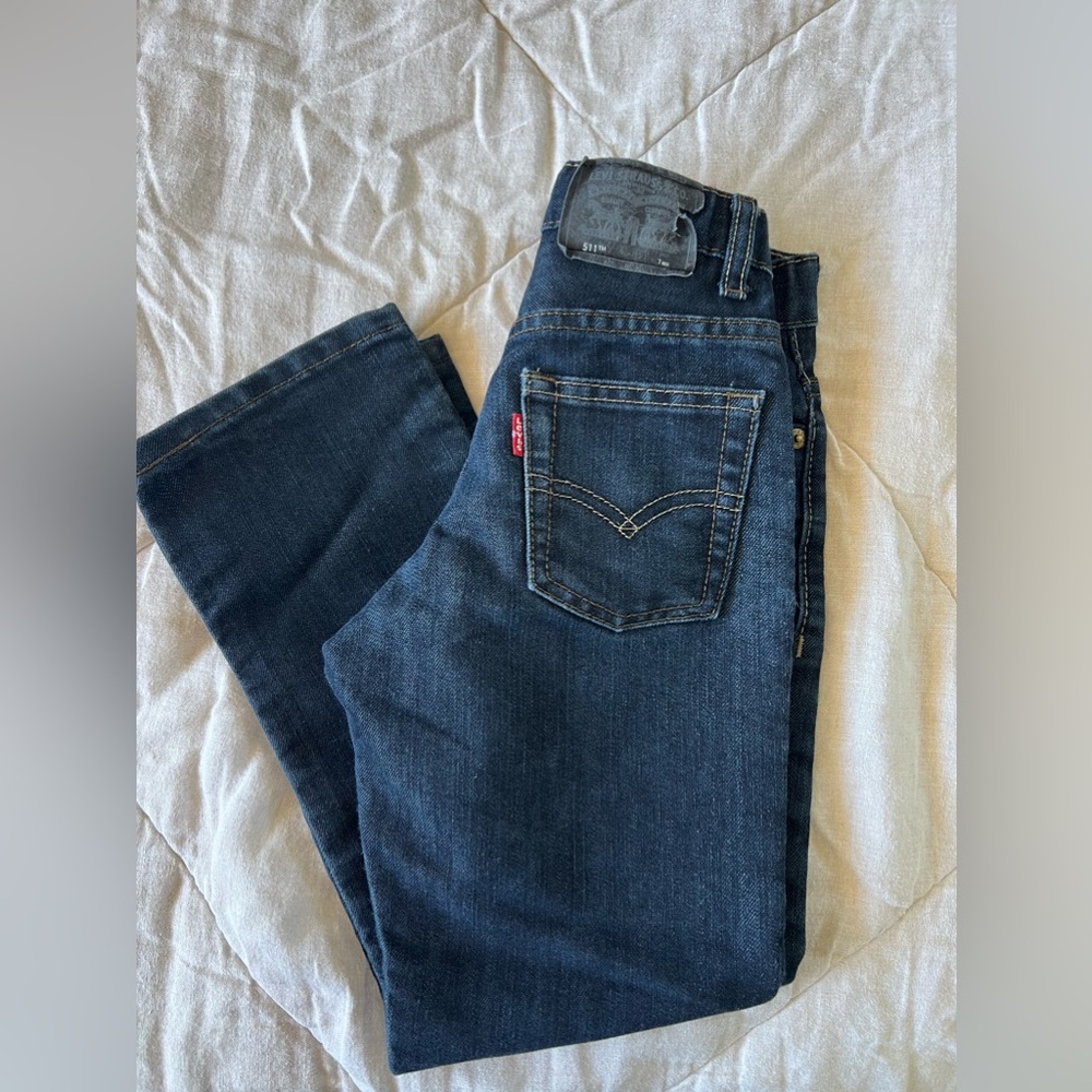 Kids girls dark wash Levi’s 501 denim